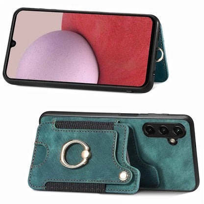 D4 For Samsung Galaxy A24 4G (162.1 x 77.6 x 8.3mm) Case Card Slots RFID Blocking Leather Cover with Wrist Strap
