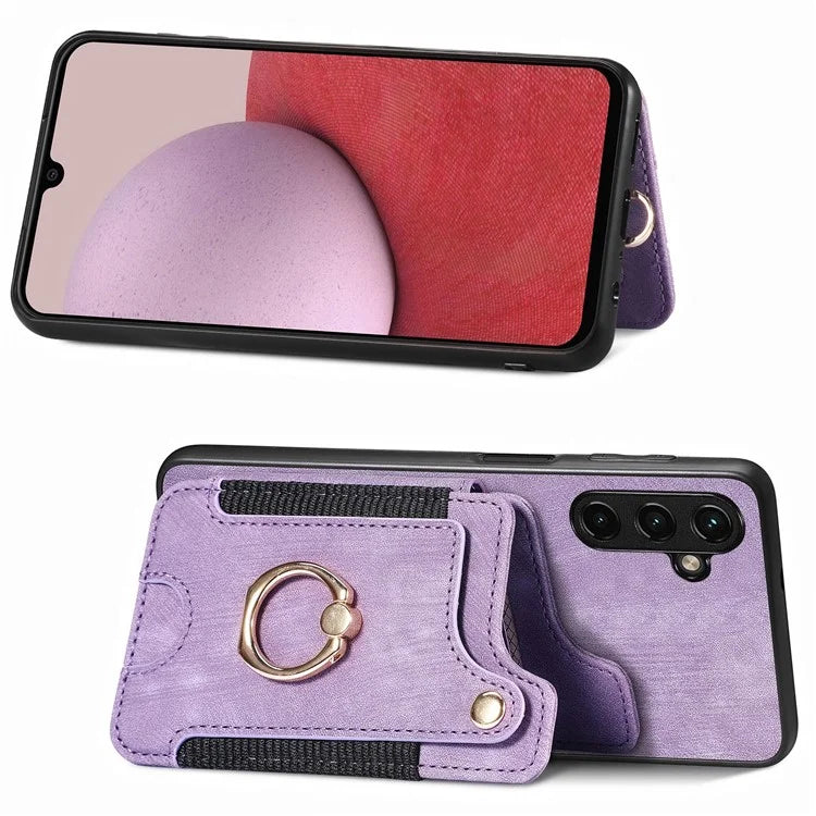 D4 For Samsung Galaxy A24 4G (162.1 x 77.6 x 8.3mm) Case Card Slots RFID Blocking Leather Cover with Wrist Strap