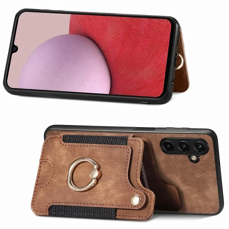 D4 For Samsung Galaxy A24 4G (162.1 x 77.6 x 8.3mm) Case Card Slots RFID Blocking Leather Cover with Wrist Strap