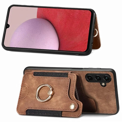 D4 For Samsung Galaxy A24 4G (162.1 x 77.6 x 8.3mm) Case Card Slots RFID Blocking Leather Cover with Wrist Strap