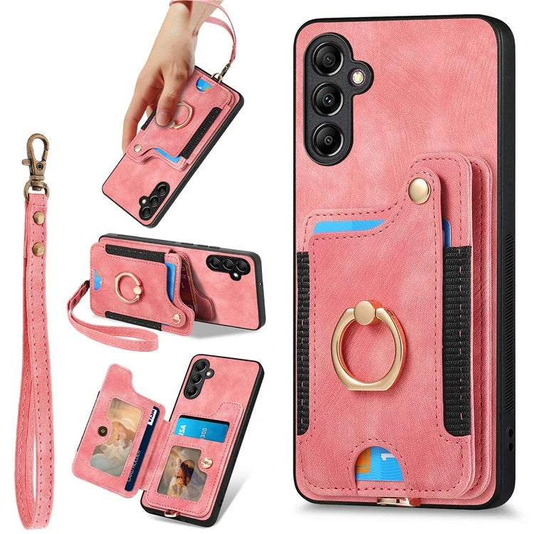 D4 For Samsung Galaxy A25 5G (Global) (161.0 x 76.5 x 8.3mm) Case PU Leather RFID Blocking Kickstand Phone Cover