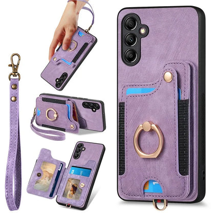 D4 For Samsung Galaxy A25 5G (Global) (161.0 x 76.5 x 8.3mm) Case PU Leather RFID Blocking Kickstand Phone Cover