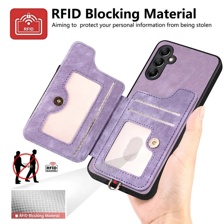 D4 For Samsung Galaxy A25 5G (Global) (161.0 x 76.5 x 8.3mm) Case PU Leather RFID Blocking Kickstand Phone Cover