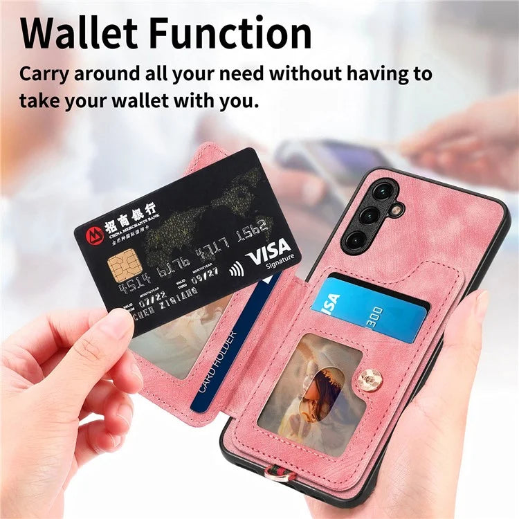 D4 For Samsung Galaxy A34 5G Case RFID Blocking Card Slots Retro Leather+TPU Phone Cover