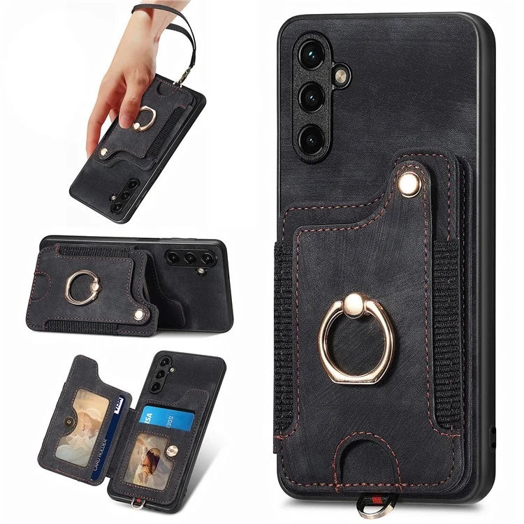 D4 For Samsung Galaxy A34 5G Case RFID Blocking Card Slots Retro Leather+TPU Phone Cover