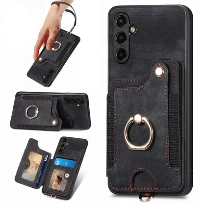 D4 For Samsung Galaxy A34 5G Case RFID Blocking Card Slots Retro Leather+TPU Phone Cover