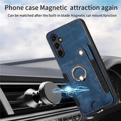 D4 For Samsung Galaxy A34 5G Case RFID Blocking Card Slots Retro Leather+TPU Phone Cover