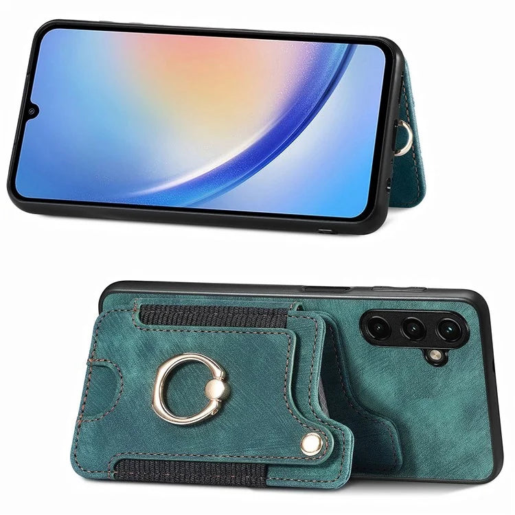 D4 For Samsung Galaxy A34 5G Case RFID Blocking Card Slots Retro Leather+TPU Phone Cover