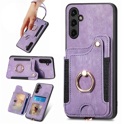 D4 For Samsung Galaxy A34 5G Case RFID Blocking Card Slots Retro Leather+TPU Phone Cover
