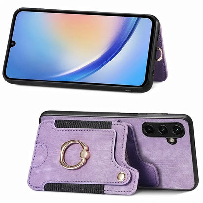 D4 For Samsung Galaxy A34 5G Case RFID Blocking Card Slots Retro Leather+TPU Phone Cover