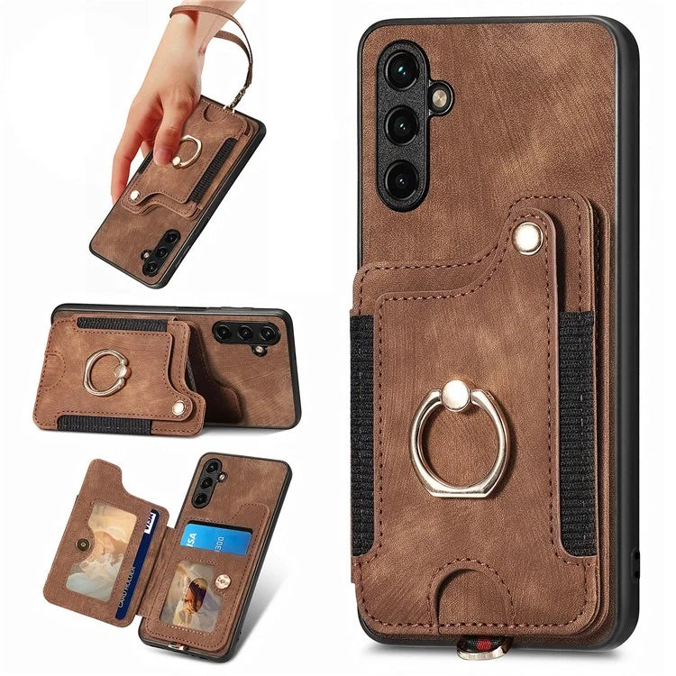 D4 For Samsung Galaxy A34 5G Case RFID Blocking Card Slots Retro Leather+TPU Phone Cover