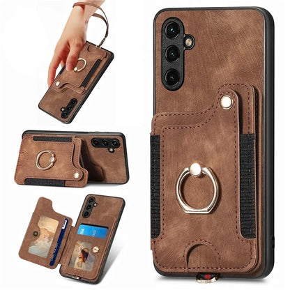 D4 For Samsung Galaxy A34 5G Case RFID Blocking Card Slots Retro Leather+TPU Phone Cover