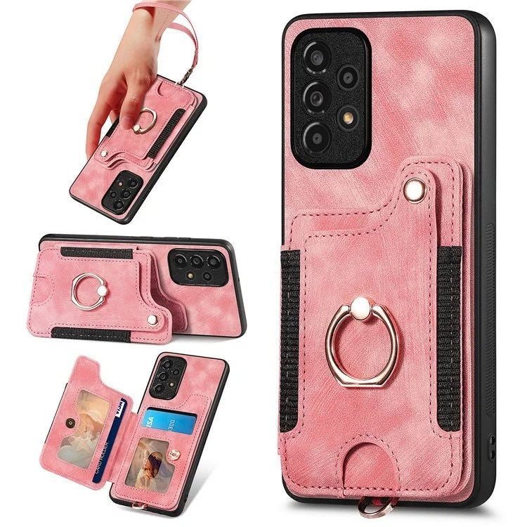 D4 For Samsung Galaxy A53 5G Case RFID Blocking Card Holder PU Leather Retro Back Cover