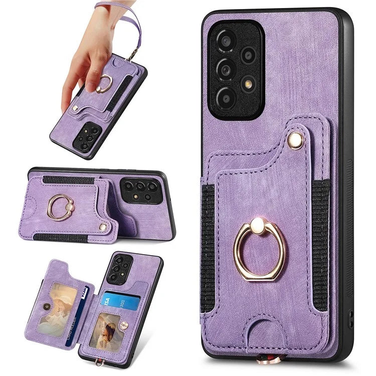 D4 For Samsung Galaxy A53 5G Case RFID Blocking Card Holder PU Leather Retro Back Cover