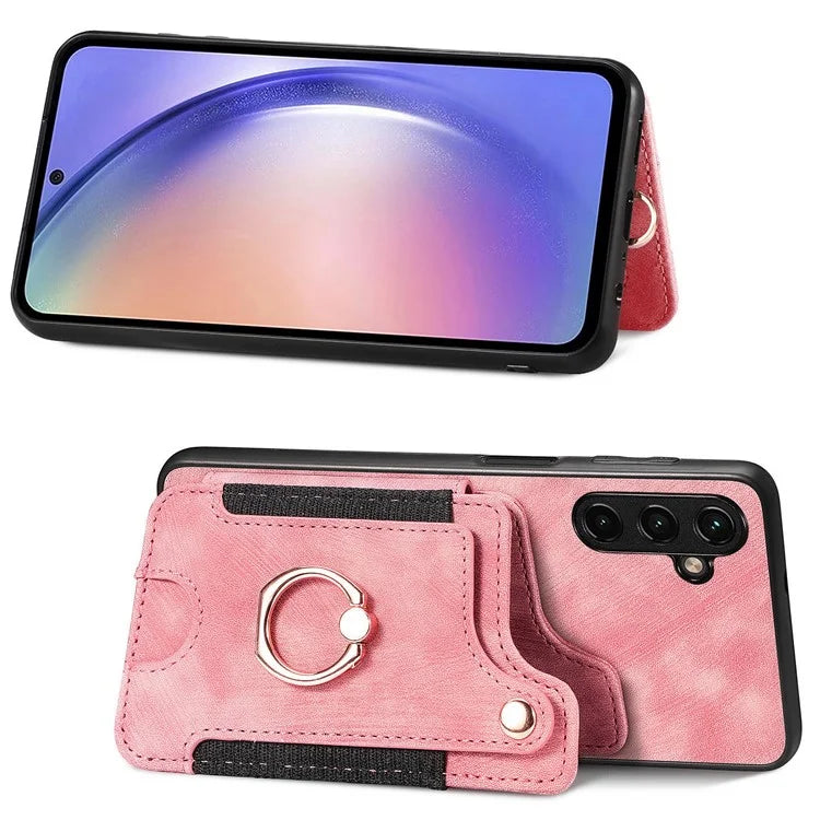 D4 For Samsung Galaxy A54 5G Case RFID Blocking Card Slots Phone Cover with Ring Kickstand