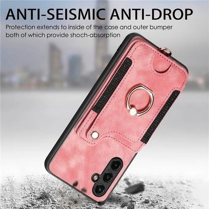D4 For Samsung Galaxy A54 5G Case RFID Blocking Card Slots Phone Cover with Ring Kickstand