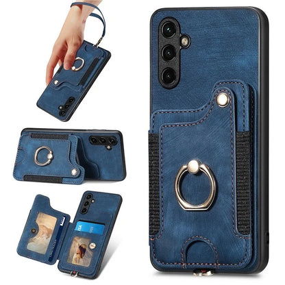D4 For Samsung Galaxy A54 5G Case RFID Blocking Card Slots Phone Cover with Ring Kickstand