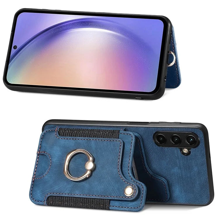 D4 For Samsung Galaxy A54 5G Case RFID Blocking Card Slots Phone Cover with Ring Kickstand