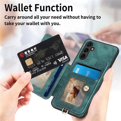 D4 For Samsung Galaxy A54 5G Case RFID Blocking Card Slots Phone Cover with Ring Kickstand