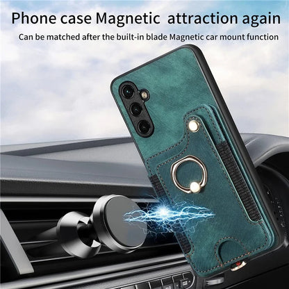 D4 For Samsung Galaxy A54 5G Case RFID Blocking Card Slots Phone Cover with Ring Kickstand