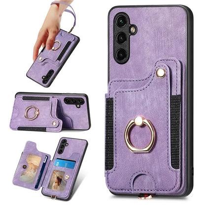 D4 For Samsung Galaxy A54 5G Case RFID Blocking Card Slots Phone Cover with Ring Kickstand