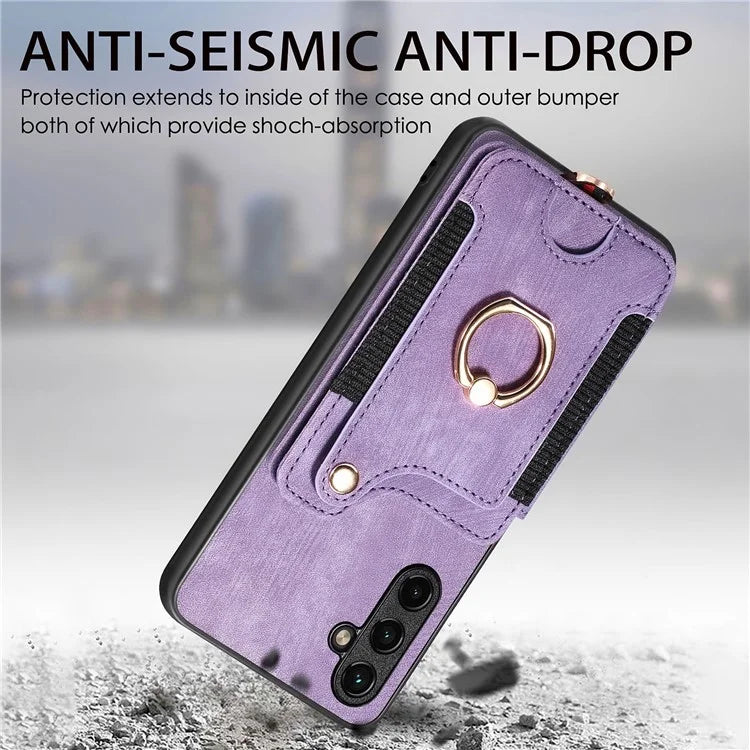 D4 For Samsung Galaxy A54 5G Case RFID Blocking Card Slots Phone Cover with Ring Kickstand
