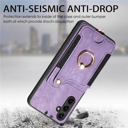 D4 For Samsung Galaxy A54 5G Case RFID Blocking Card Slots Phone Cover with Ring Kickstand