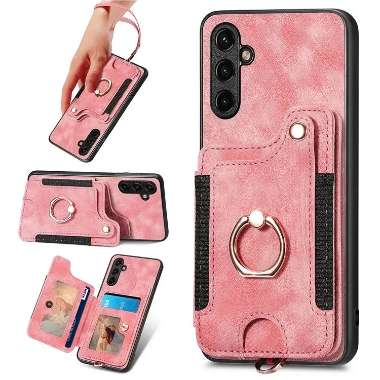 D4 For Samsung Galaxy A55 5G Case PU Leather RFID Blocking Phone Cover Support Magnetic Car Holder
