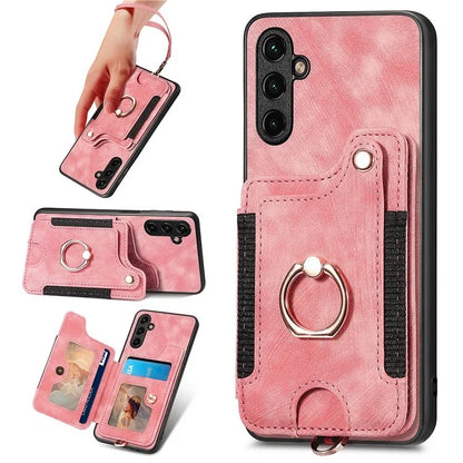 D4 For Samsung Galaxy A55 5G Case PU Leather RFID Blocking Phone Cover Support Magnetic Car Holder