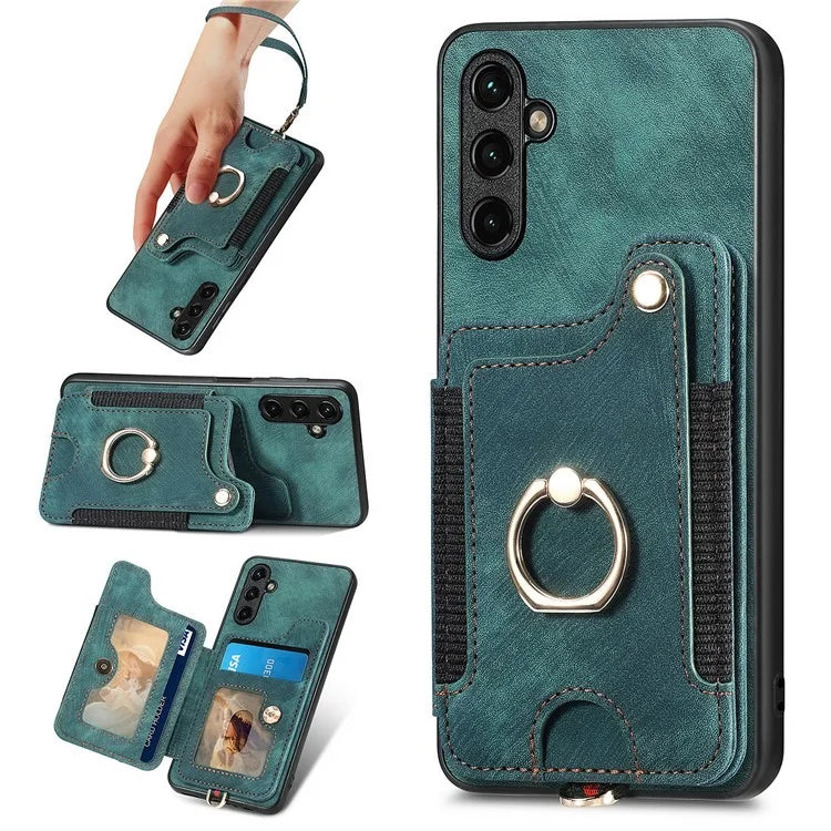 D4 For Samsung Galaxy A55 5G Case PU Leather RFID Blocking Phone Cover Support Magnetic Car Holder