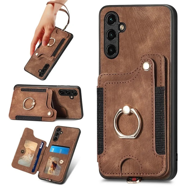 D4 For Samsung Galaxy A55 5G Case PU Leather RFID Blocking Phone Cover Support Magnetic Car Holder