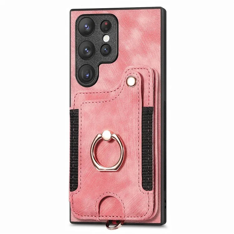 D4 For Samsung Galaxy S22 Ultra 5G Case RFID Blocking Card Holder Retro Style Cover