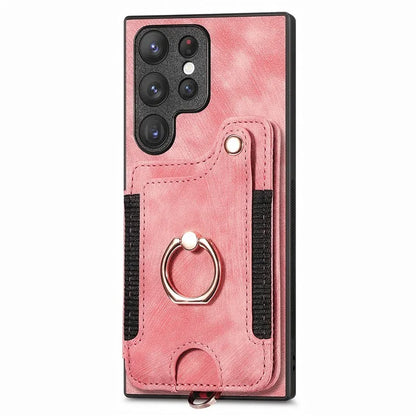 D4 For Samsung Galaxy S22 Ultra 5G Case RFID Blocking Card Holder Retro Style Cover