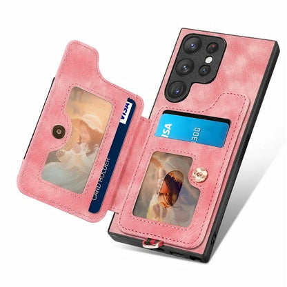 D4 For Samsung Galaxy S22 Ultra 5G Case RFID Blocking Card Holder Retro Style Cover