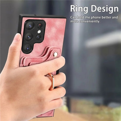 D4 For Samsung Galaxy S22 Ultra 5G Case RFID Blocking Card Holder Retro Style Cover