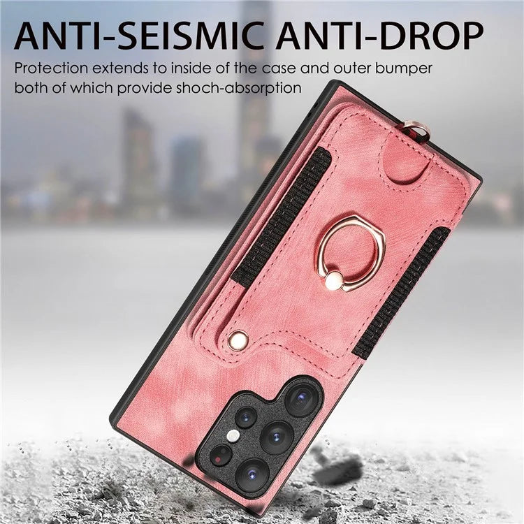 D4 For Samsung Galaxy S22 Ultra 5G Case RFID Blocking Card Holder Retro Style Cover