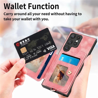 D4 For Samsung Galaxy S22 Ultra 5G Case RFID Blocking Card Holder Retro Style Cover