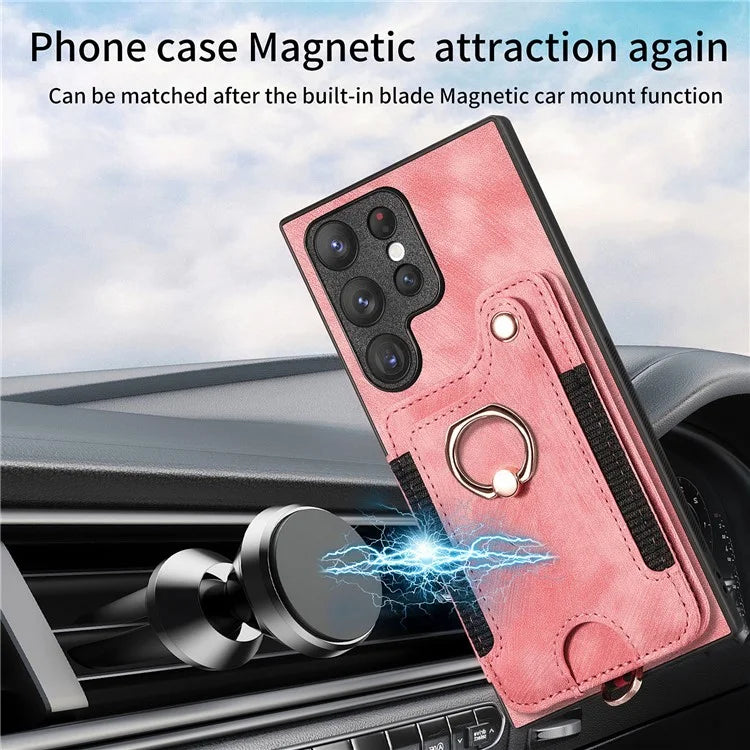 D4 For Samsung Galaxy S22 Ultra 5G Case RFID Blocking Card Holder Retro Style Cover