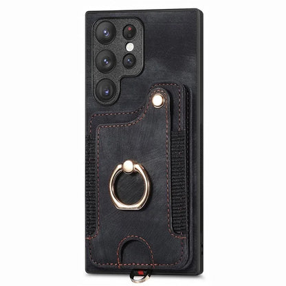 D4 For Samsung Galaxy S22 Ultra 5G Case RFID Blocking Card Holder Retro Style Cover