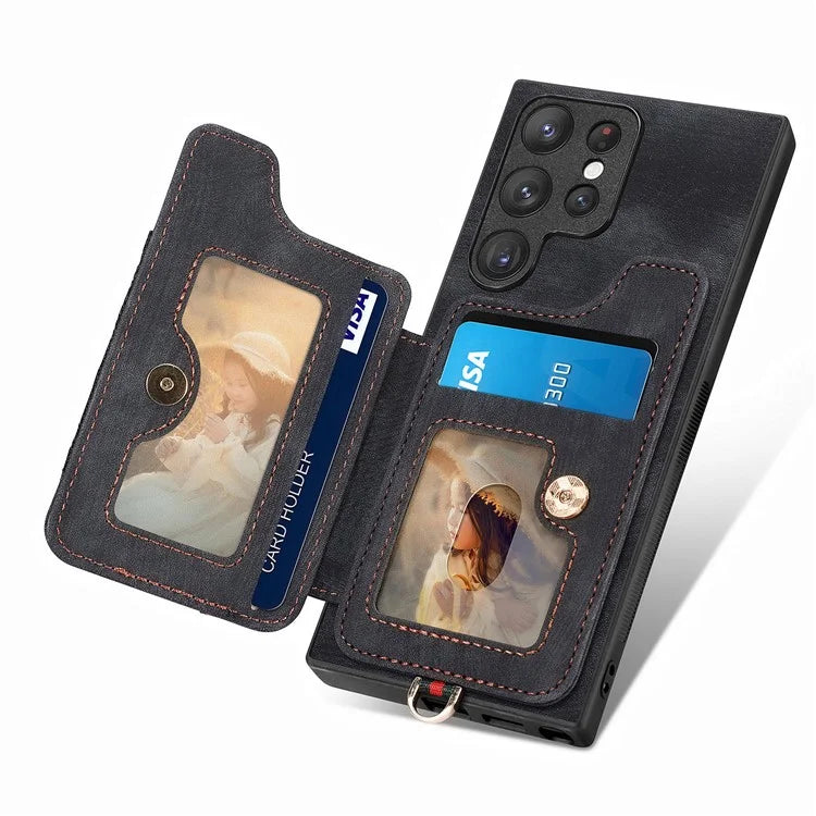 D4 For Samsung Galaxy S22 Ultra 5G Case RFID Blocking Card Holder Retro Style Cover
