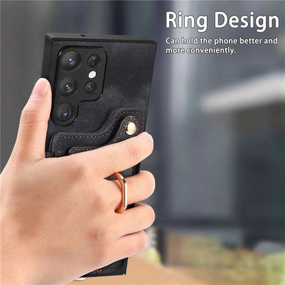 D4 For Samsung Galaxy S22 Ultra 5G Case RFID Blocking Card Holder Retro Style Cover