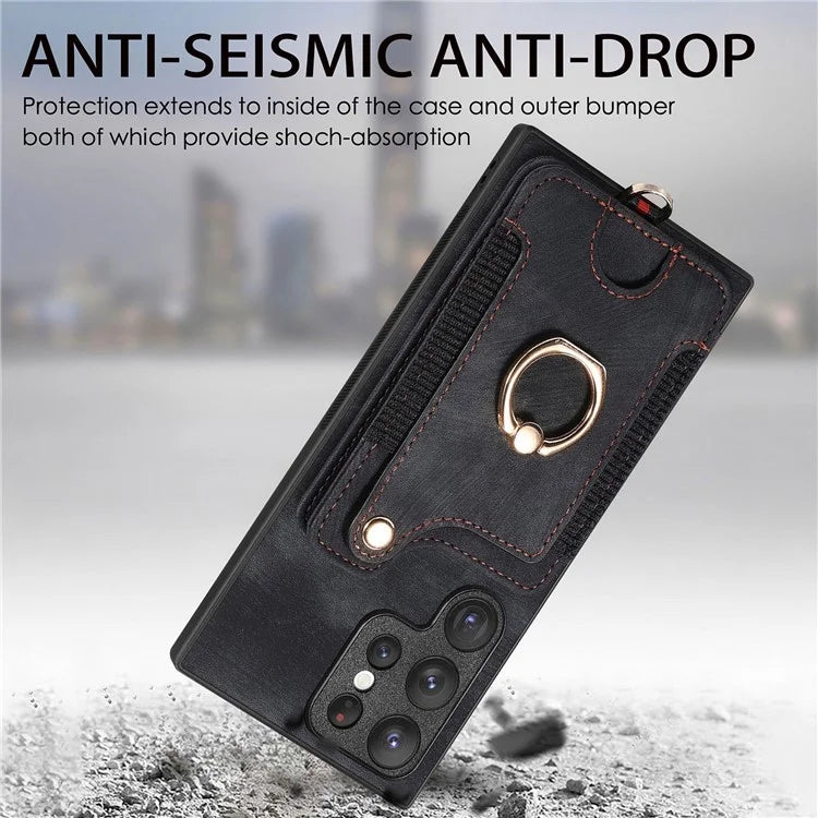 D4 For Samsung Galaxy S22 Ultra 5G Case RFID Blocking Card Holder Retro Style Cover