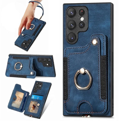 D4 For Samsung Galaxy S22 Ultra 5G Case RFID Blocking Card Holder Retro Style Cover
