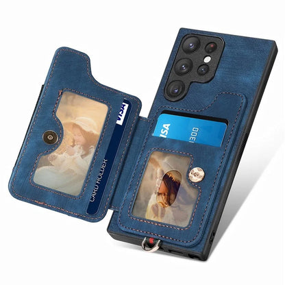 D4 For Samsung Galaxy S22 Ultra 5G Case RFID Blocking Card Holder Retro Style Cover