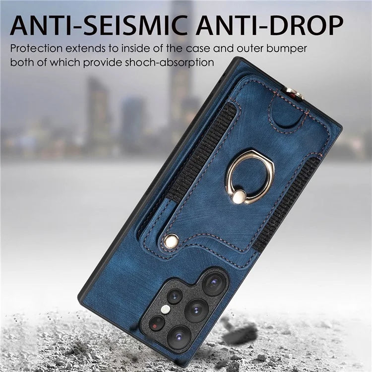 D4 For Samsung Galaxy S22 Ultra 5G Case RFID Blocking Card Holder Retro Style Cover