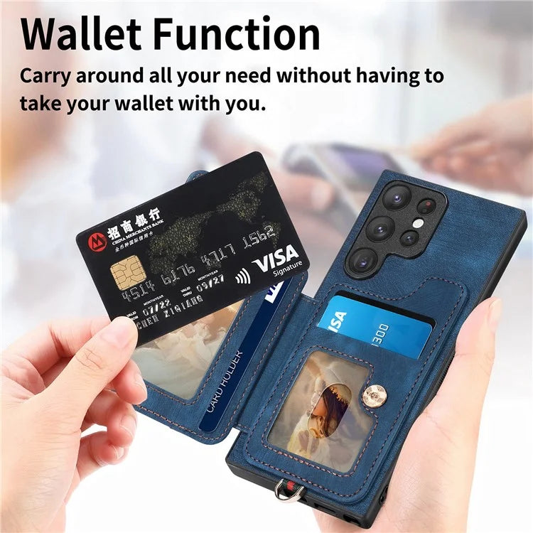D4 For Samsung Galaxy S22 Ultra 5G Case RFID Blocking Card Holder Retro Style Cover