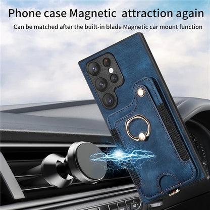 D4 For Samsung Galaxy S22 Ultra 5G Case RFID Blocking Card Holder Retro Style Cover