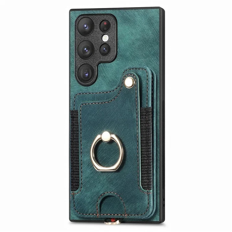 D4 For Samsung Galaxy S22 Ultra 5G Case RFID Blocking Card Holder Retro Style Cover