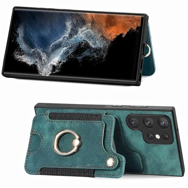 D4 For Samsung Galaxy S22 Ultra 5G Case RFID Blocking Card Holder Retro Style Cover