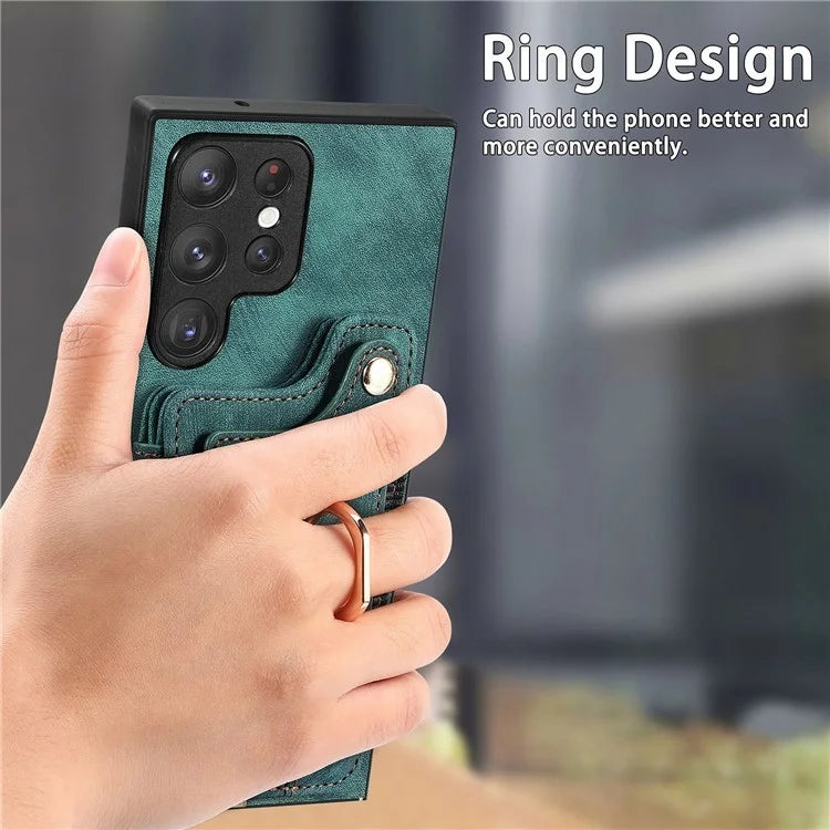D4 For Samsung Galaxy S22 Ultra 5G Case RFID Blocking Card Holder Retro Style Cover